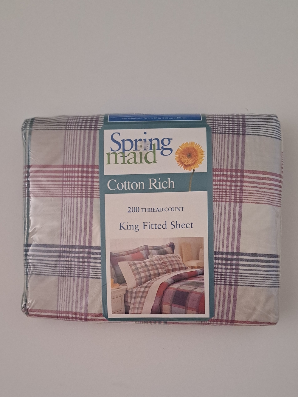 Vintage Spring Maid Cotton-Rich Plaid Comforter King Fitted Sheet